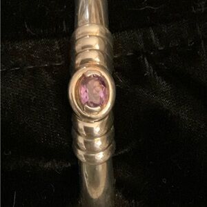 Sterling Silver Bangle Bracelet with Natural Amethyst